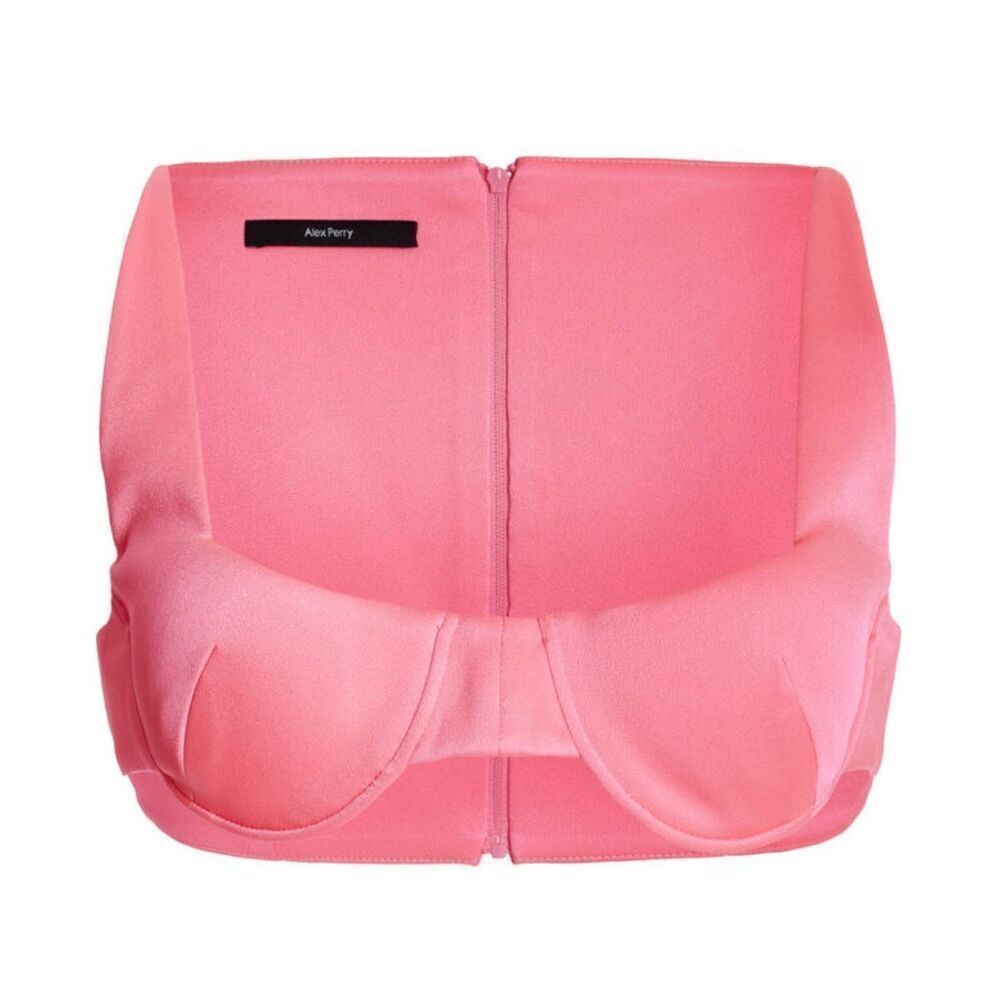 Alex Perry Exclusive Delyth Shiny Satin Crepe Cropped Top in Pink NWT Size 8